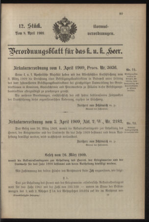 Verordnungsblatt für das Kaiserlich-Königliche Heer 19090408 Seite: 1