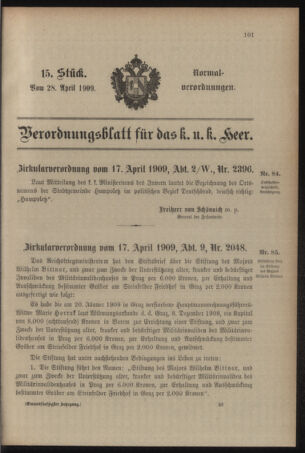 Verordnungsblatt für das Kaiserlich-Königliche Heer 19090428 Seite: 1