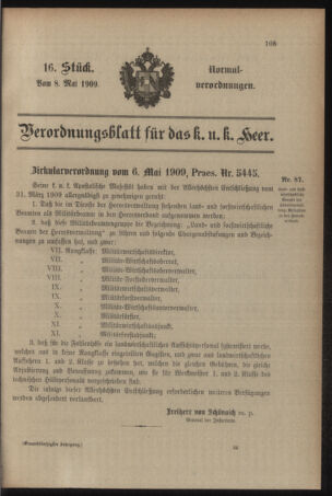 Verordnungsblatt für das Kaiserlich-Königliche Heer 19090508 Seite: 1