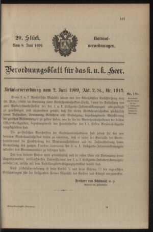 Verordnungsblatt für das Kaiserlich-Königliche Heer 19090608 Seite: 1