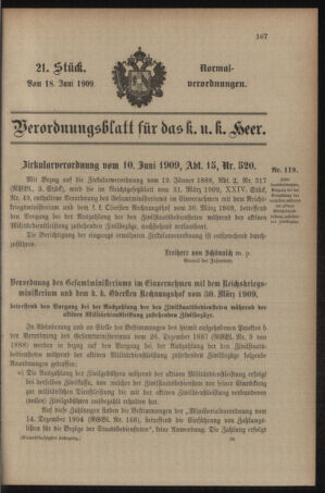 Verordnungsblatt für das Kaiserlich-Königliche Heer 19090618 Seite: 1