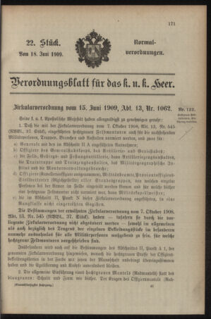 Verordnungsblatt für das Kaiserlich-Königliche Heer 19090618 Seite: 5