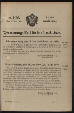 Verordnungsblatt für das Kaiserlich-Königliche Heer 19090628 Seite: 1