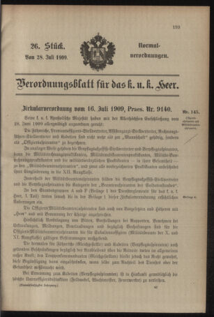 Verordnungsblatt für das Kaiserlich-Königliche Heer 19090728 Seite: 1