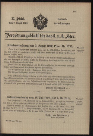 Verordnungsblatt für das Kaiserlich-Königliche Heer 19090807 Seite: 1