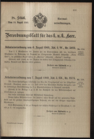 Verordnungsblatt für das Kaiserlich-Königliche Heer 19090818 Seite: 1