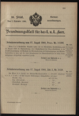 Verordnungsblatt für das Kaiserlich-Königliche Heer 19090907 Seite: 1