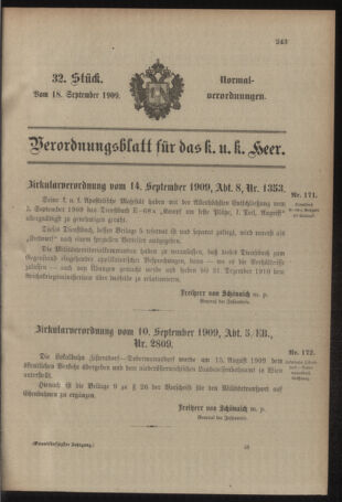 Verordnungsblatt für das Kaiserlich-Königliche Heer 19090918 Seite: 1