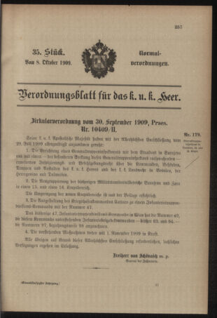 Verordnungsblatt für das Kaiserlich-Königliche Heer 19091008 Seite: 1