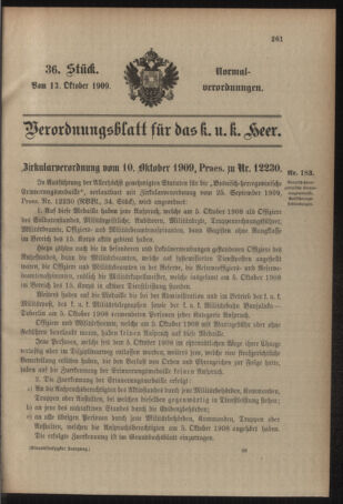 Verordnungsblatt für das Kaiserlich-Königliche Heer 19091013 Seite: 1