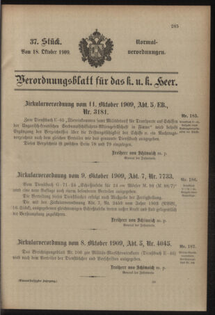 Verordnungsblatt für das Kaiserlich-Königliche Heer 19091018 Seite: 1