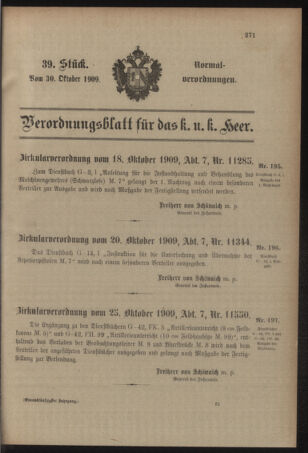 Verordnungsblatt für das Kaiserlich-Königliche Heer 19091030 Seite: 1