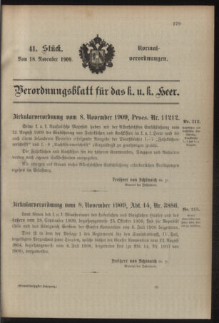 Verordnungsblatt für das Kaiserlich-Königliche Heer 19091118 Seite: 1