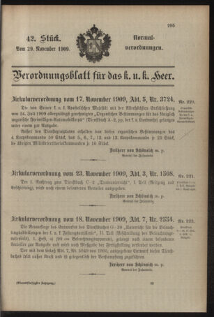 Verordnungsblatt für das Kaiserlich-Königliche Heer 19091129 Seite: 1