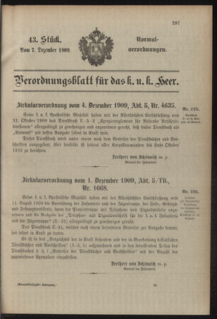 Verordnungsblatt für das Kaiserlich-Königliche Heer 19091207 Seite: 1