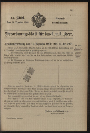 Verordnungsblatt für das Kaiserlich-Königliche Heer 19091218 Seite: 1