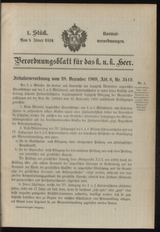 Verordnungsblatt für das Kaiserlich-Königliche Heer 19100108 Seite: 1