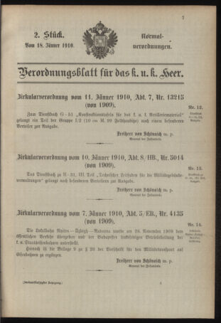 Verordnungsblatt für das Kaiserlich-Königliche Heer 19100118 Seite: 1