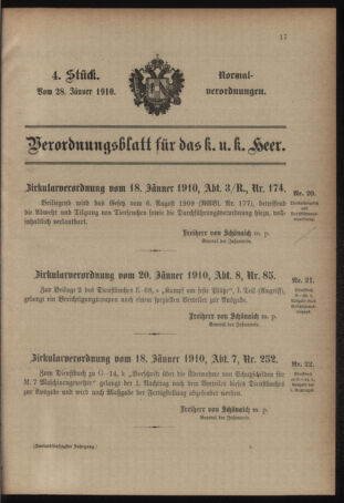 Verordnungsblatt für das Kaiserlich-Königliche Heer 19100128 Seite: 15