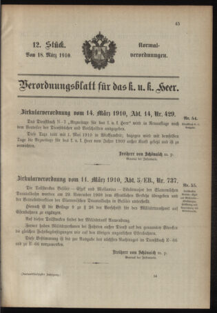 Verordnungsblatt für das Kaiserlich-Königliche Heer 19100318 Seite: 1