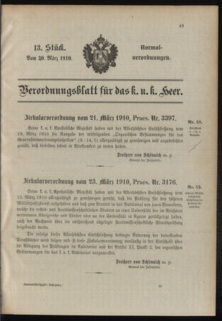 Verordnungsblatt für das Kaiserlich-Königliche Heer 19100330 Seite: 1