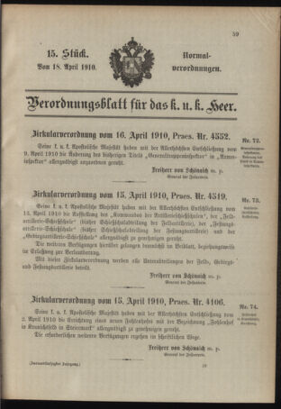 Verordnungsblatt für das Kaiserlich-Königliche Heer 19100418 Seite: 1