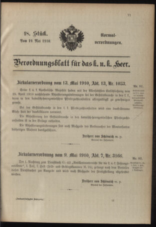 Verordnungsblatt für das Kaiserlich-Königliche Heer 19100519 Seite: 1