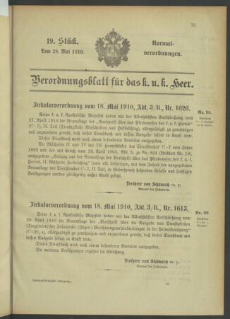 Verordnungsblatt für das Kaiserlich-Königliche Heer 19100528 Seite: 1