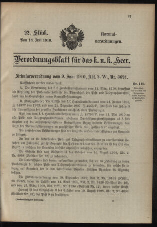 Verordnungsblatt für das Kaiserlich-Königliche Heer 19100618 Seite: 1