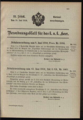 Verordnungsblatt für das Kaiserlich-Königliche Heer 19100618 Seite: 15