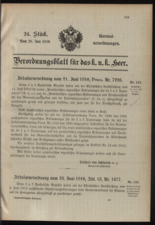 Verordnungsblatt für das Kaiserlich-Königliche Heer 19100628 Seite: 1