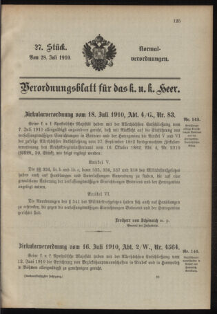 Verordnungsblatt für das Kaiserlich-Königliche Heer 19100728 Seite: 1