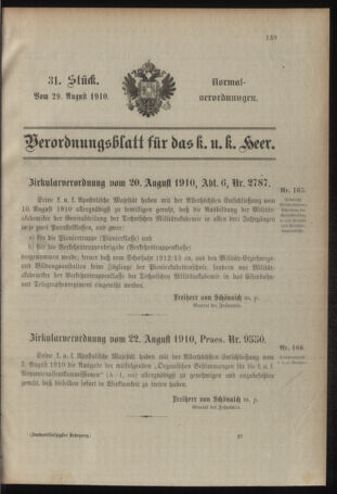 Verordnungsblatt für das Kaiserlich-Königliche Heer 19100829 Seite: 1