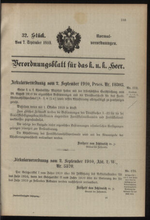 Verordnungsblatt für das Kaiserlich-Königliche Heer 19100907 Seite: 1