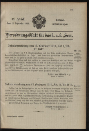 Verordnungsblatt für das Kaiserlich-Königliche Heer 19100917 Seite: 1