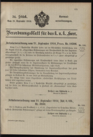 Verordnungsblatt für das Kaiserlich-Königliche Heer 19100928 Seite: 1