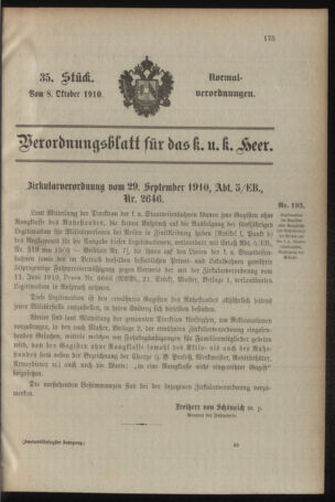 Verordnungsblatt für das Kaiserlich-Königliche Heer 19101008 Seite: 1