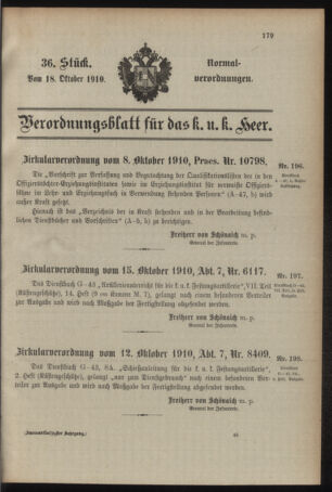 Verordnungsblatt für das Kaiserlich-Königliche Heer 19101018 Seite: 1