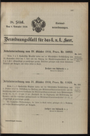 Verordnungsblatt für das Kaiserlich-Königliche Heer 19101108 Seite: 1