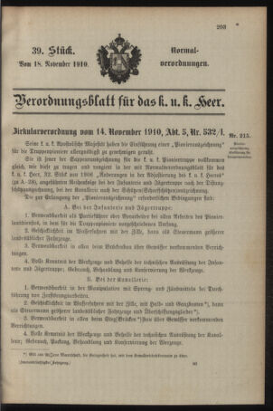 Verordnungsblatt für das Kaiserlich-Königliche Heer 19101118 Seite: 1