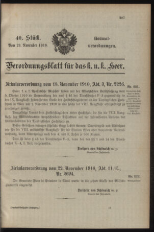 Verordnungsblatt für das Kaiserlich-Königliche Heer 19101129 Seite: 1