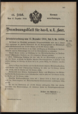 Verordnungsblatt für das Kaiserlich-Königliche Heer 19101217 Seite: 23