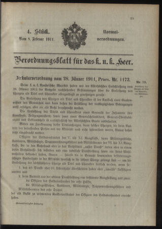 Verordnungsblatt für das Kaiserlich-Königliche Heer 19110208 Seite: 1