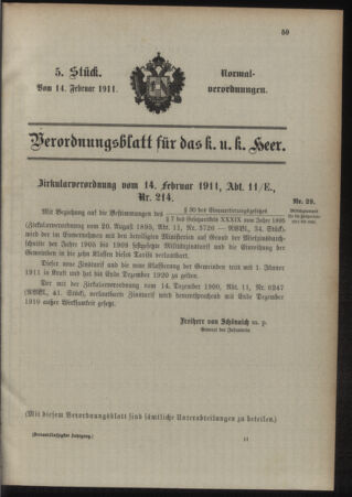 Verordnungsblatt für das Kaiserlich-Königliche Heer 19110214 Seite: 1