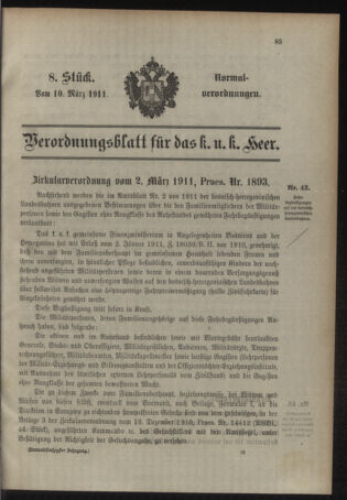 Verordnungsblatt für das Kaiserlich-Königliche Heer 19110310 Seite: 1