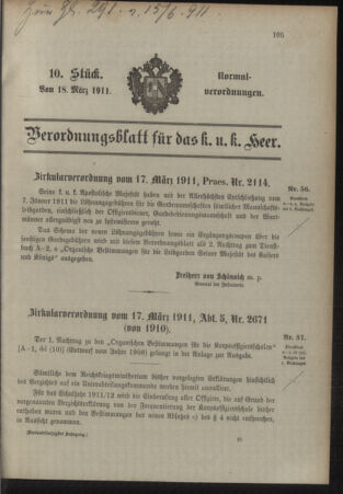 Verordnungsblatt für das Kaiserlich-Königliche Heer 19110318 Seite: 21