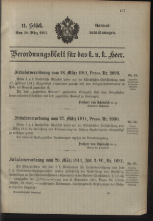 Verordnungsblatt für das Kaiserlich-Königliche Heer 19110328 Seite: 1