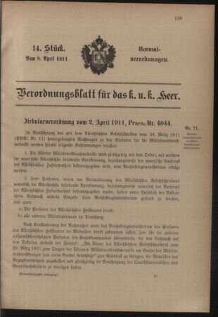 Verordnungsblatt für das Kaiserlich-Königliche Heer 19110408 Seite: 5