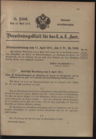 Verordnungsblatt für das Kaiserlich-Königliche Heer 19110415 Seite: 1