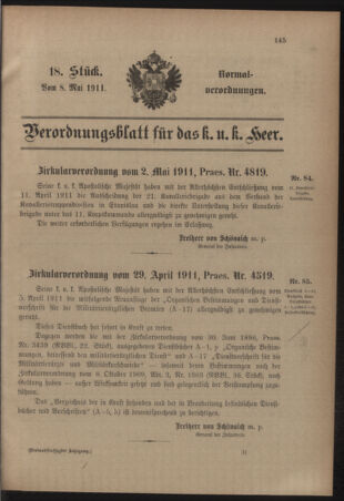 Verordnungsblatt für das Kaiserlich-Königliche Heer 19110508 Seite: 1